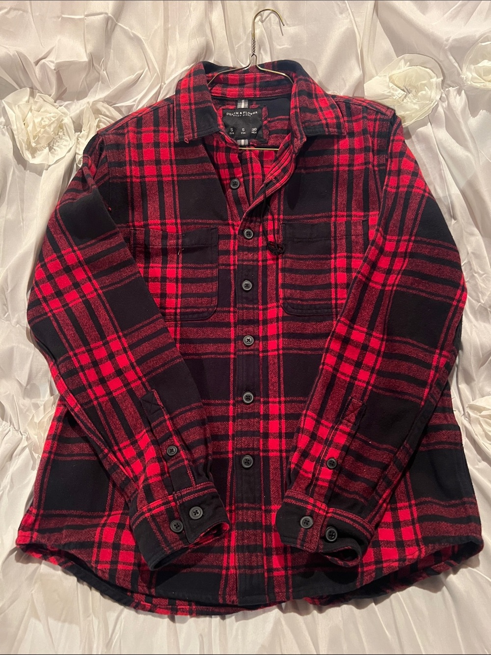 Denim & Flower Red and Black Plaid Flannel Button-Up Shirt